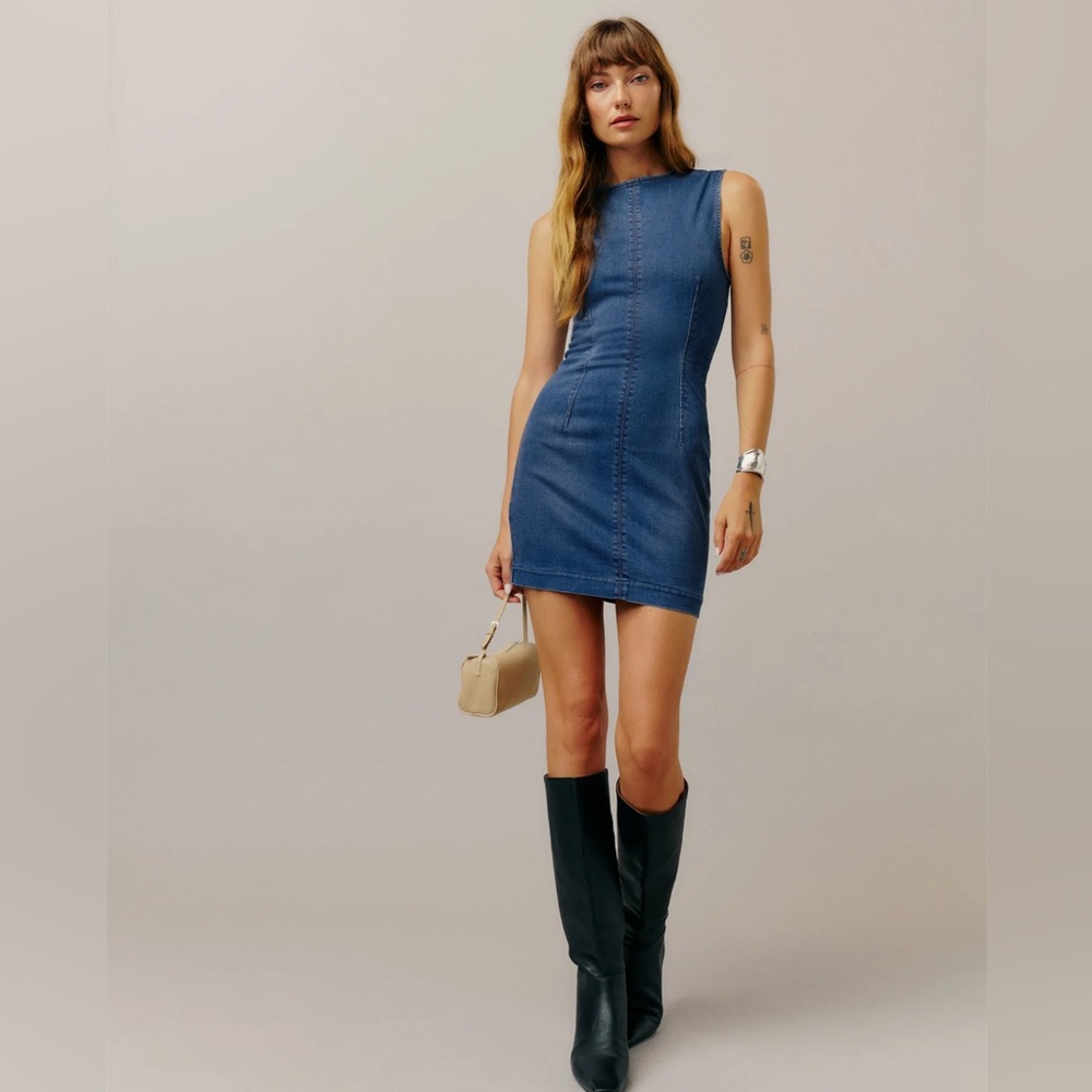NWT REFORMATION KENDI MINI DENIM DRESS